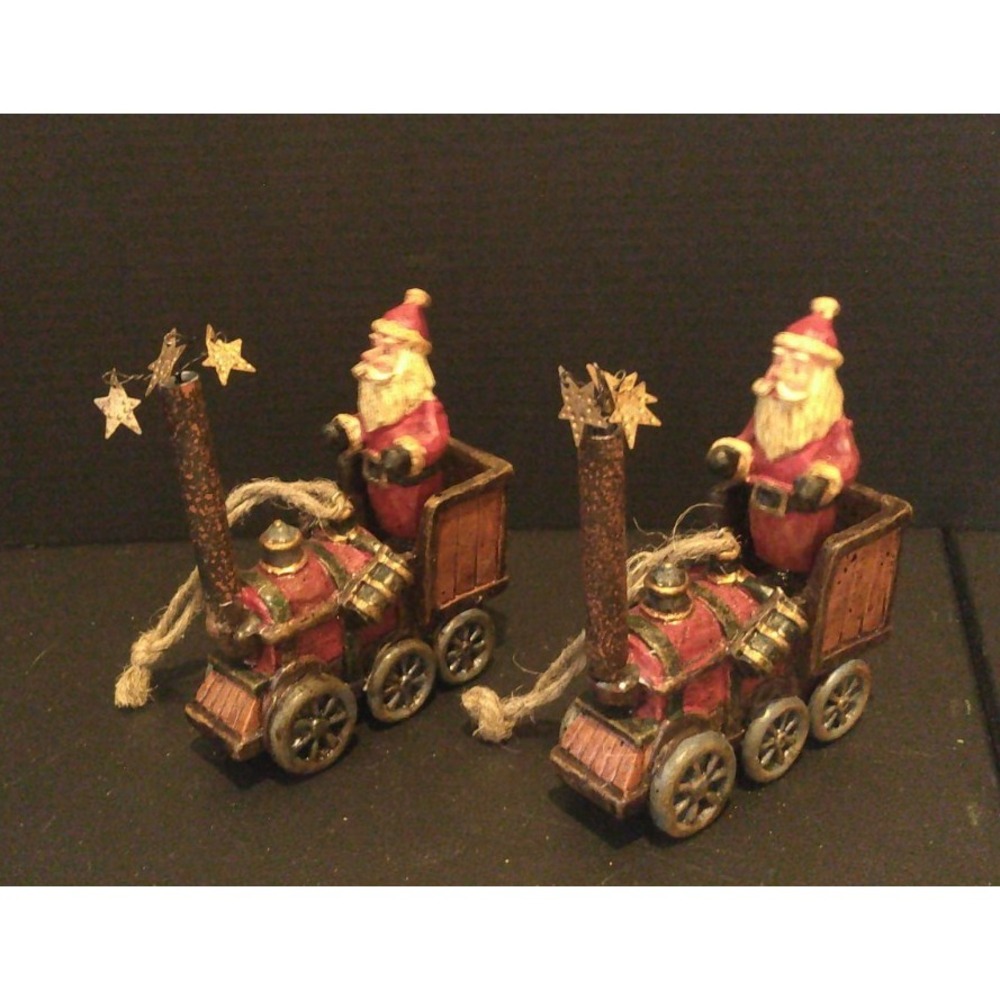 Santa Claus Riding Train Shooting Stars Christmas Ornaments Resin Set Of 2